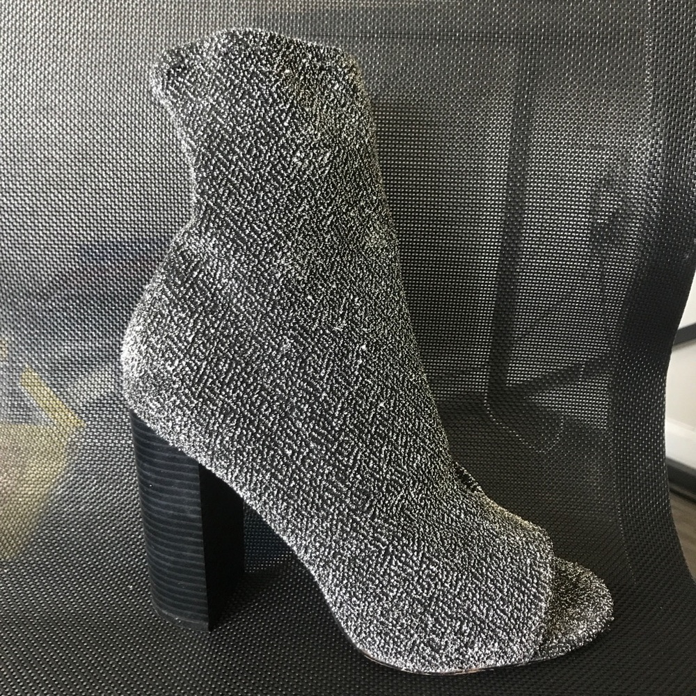 Sparkly heeled black and silver booties